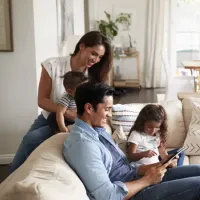 family in living room