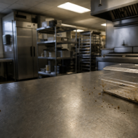 container left open in a school's kitchen