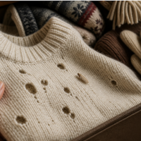 sweater with holes in it in a drawer