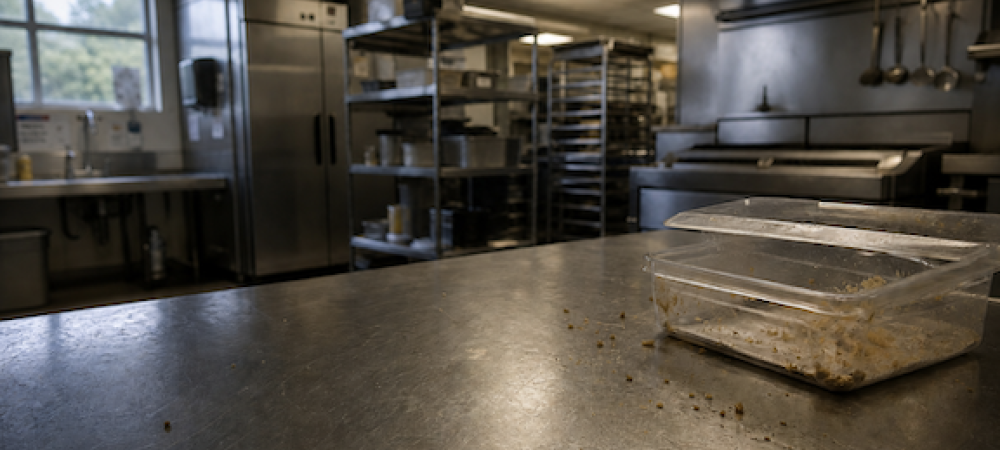 container left open in a school's kitchen