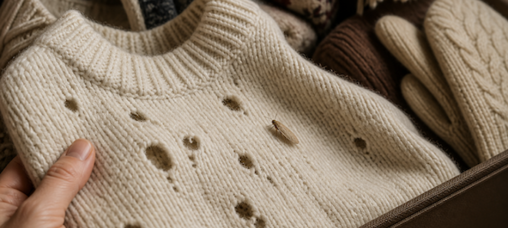 sweater with holes in it in a drawer