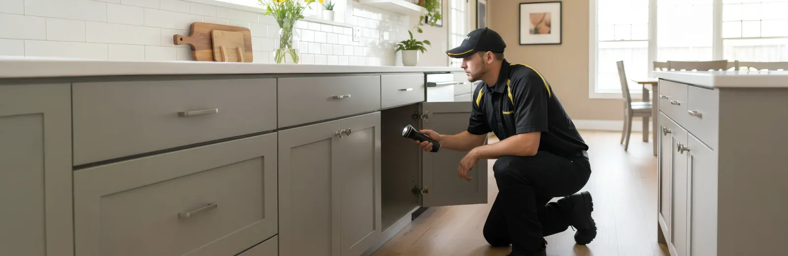 technician inspecting kitchen