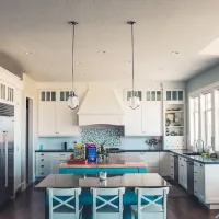 Clean blue and white kitchen