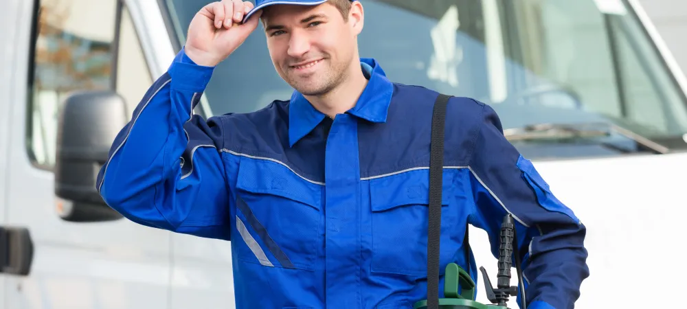 Technician in blue suit 