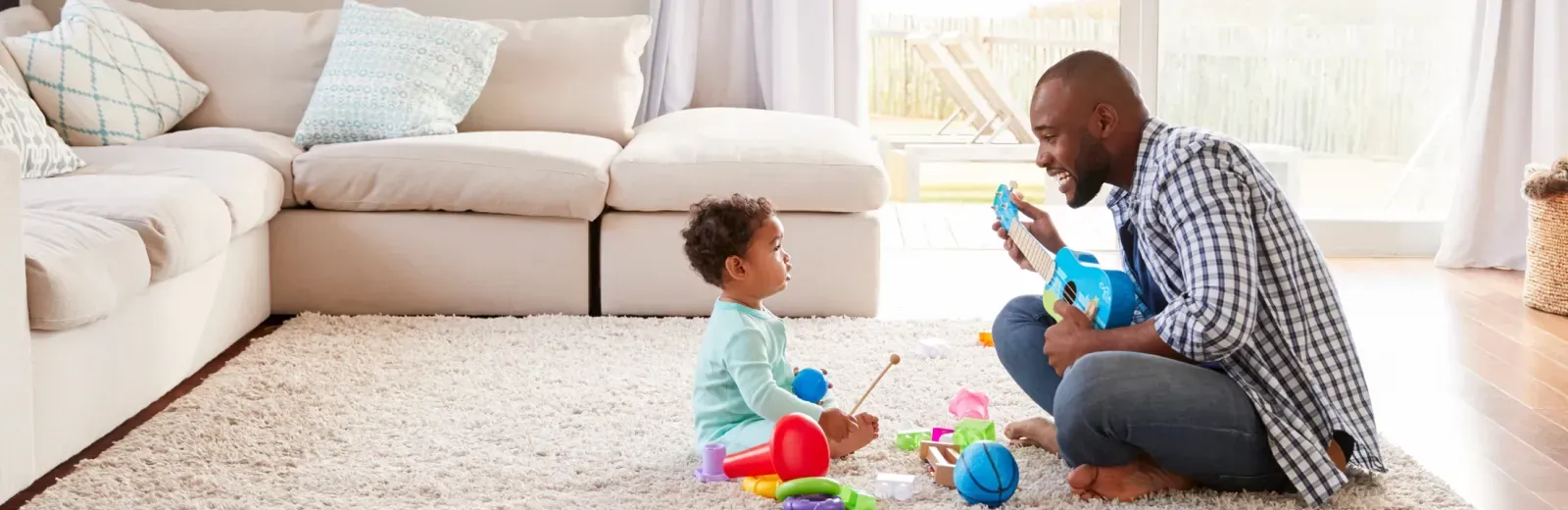 family playing in a living room